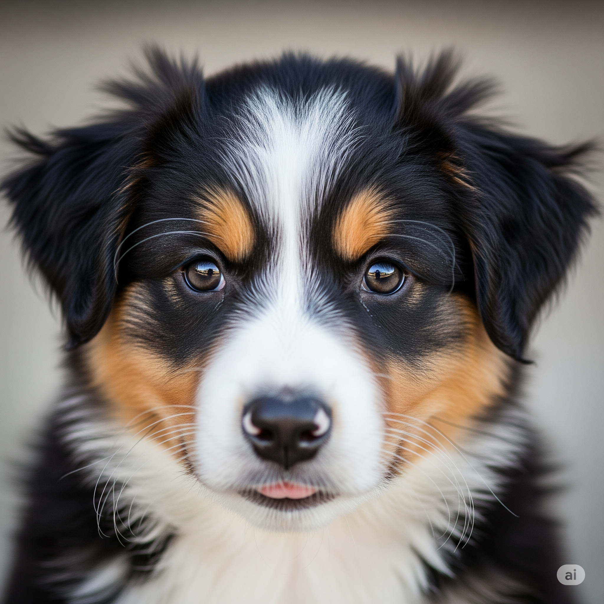 Close-up of an Australian Shepherd puppy's sweet face